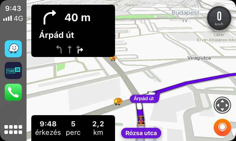 Test de l'indication de voies sur Waze en Hongrie