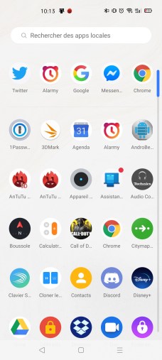 Le tiroir d'applications de Realme UI