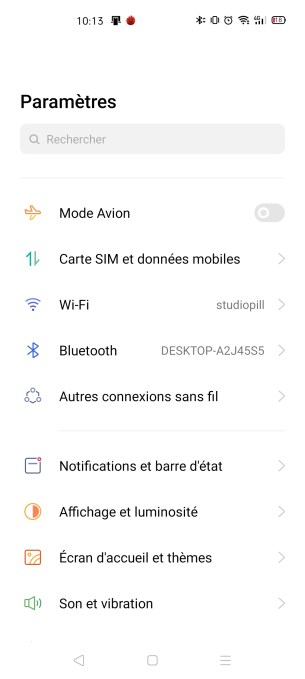 Les paramètres du Realme X50 Pro