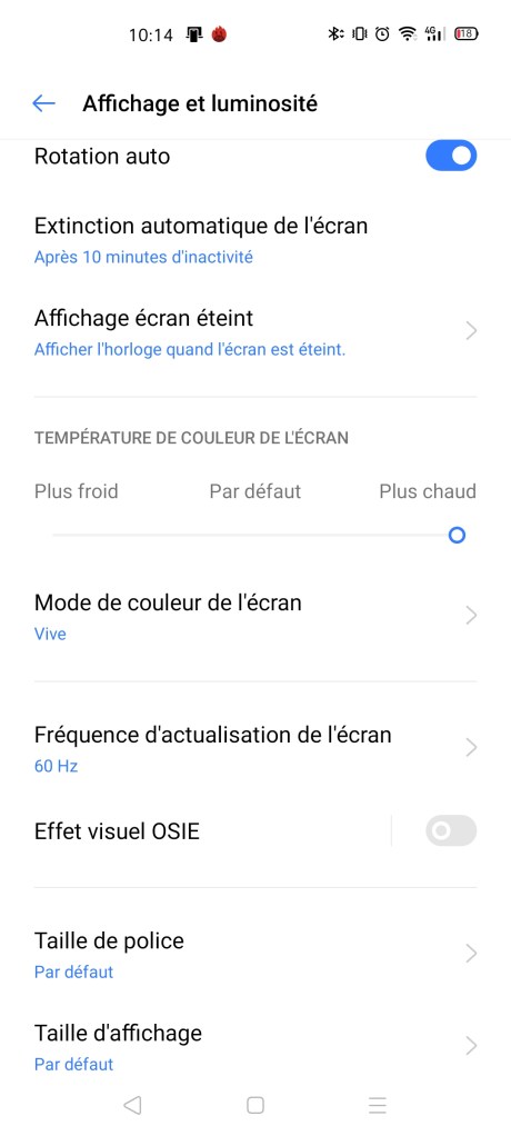 Le réglage de la température des couleurs du Realme X50 Pro