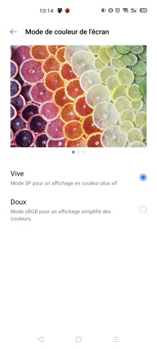 Le réglage de la vivacité des couleurs sur le Realme X50 Pro