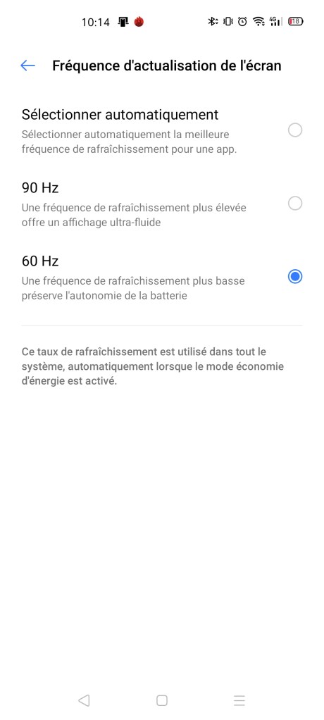 Le réglage du taux de rafraîchissement sur le Realme X50 Pro