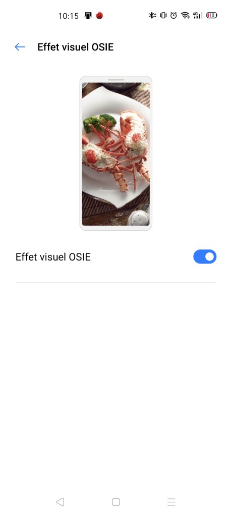 L'activation de l'effet OSIE sur le Realme X50 Pro