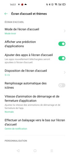 Les paramètres d'écran d'accueil de l'Oppo Find X2 Neo