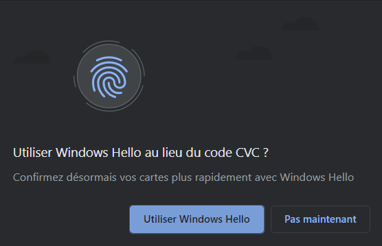 Google Chrome confirmation Windows Hello