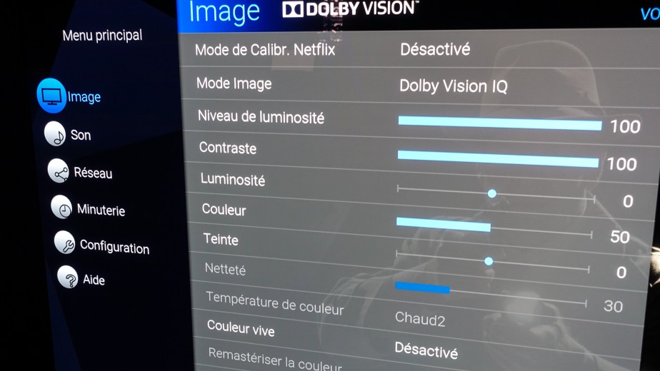 Les menus de réglage de l'image