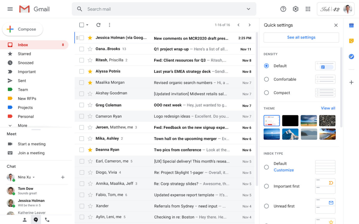 Les paramètres rapides de Gmail