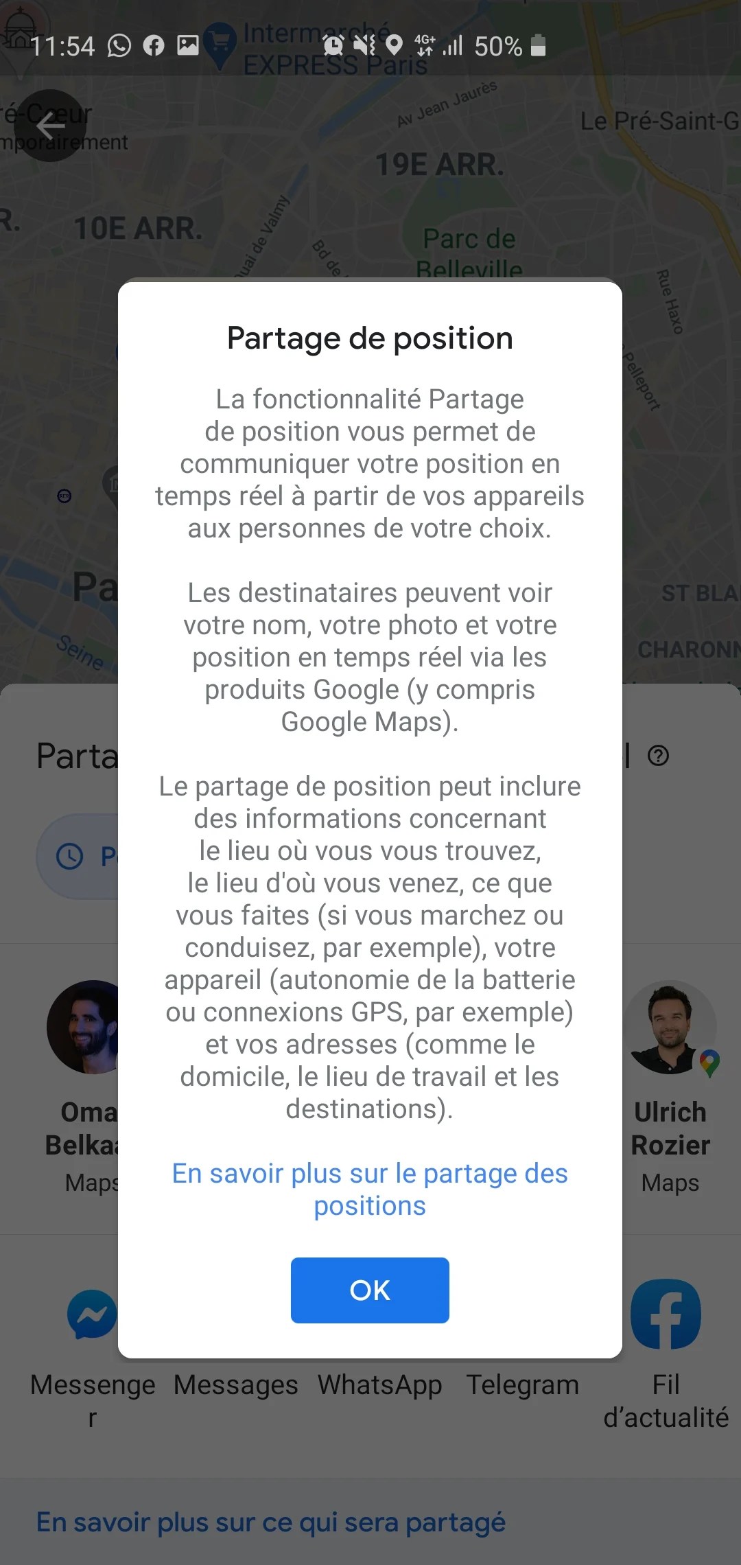 En savoir plus sur le partage de position de Google Maps