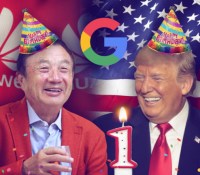 Dans la réalité, Ren Zhengfei et Donald Trump ne célèbrent pas joyeusement l'anniversaire de l'embargo contre Huawei. // Source : Montage par Frandroid