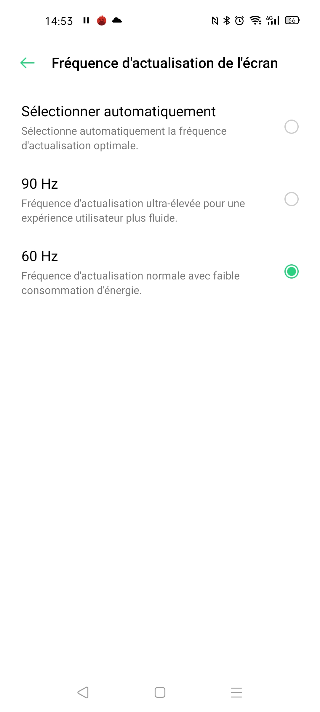 Le réglage du taux de rafraîchissement sur l'Oppo Find X2 Neo