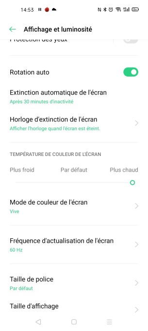 Le réglage de la température sur l'Oppo Find X2 Neo