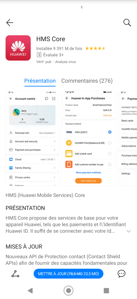 Les HMS Core doivent être installés depuis App Gallery