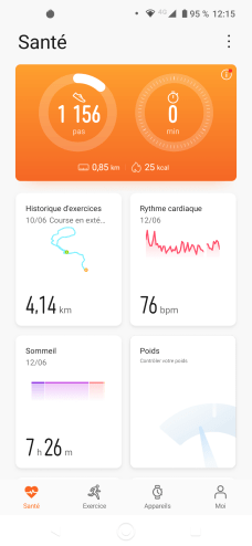 L'onglet Santé du l'application Huawei Santé