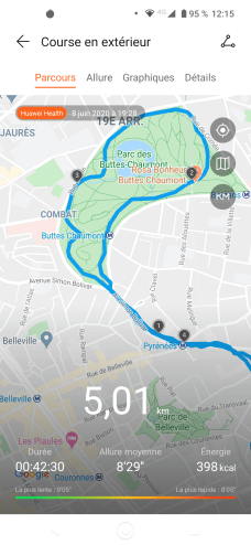 On retrouve le parcours d'entraînement dans l'application Huawei Santé