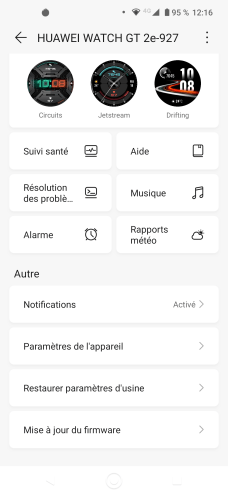 Le réglage des paramètres de la Watch GT 2e dans Huawei Santé