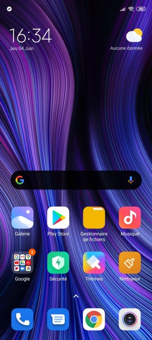 Écran d'accueil du Xiaomi Redmi Note 9 Pro