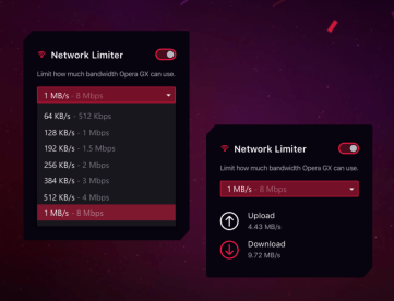 La gestion de la bande passante dans Opera GX // Source : Opera