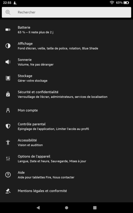 Captures d'écran Amazon Fire OS 7 8
