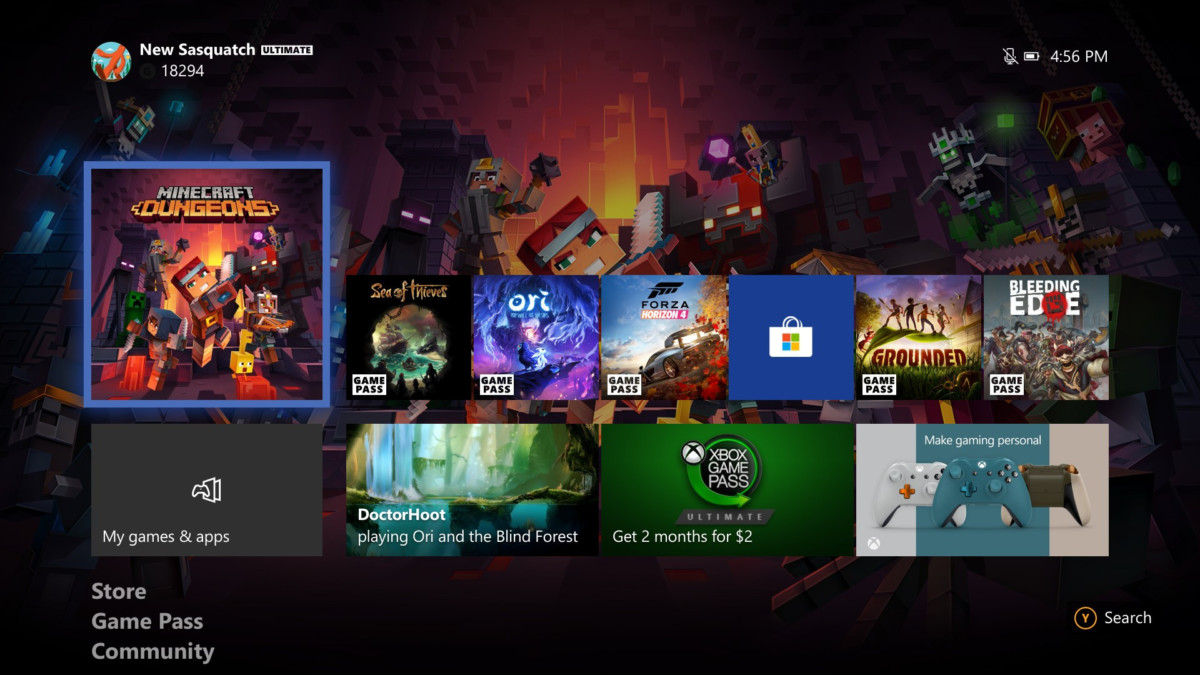 L'interface de la console Xbox
