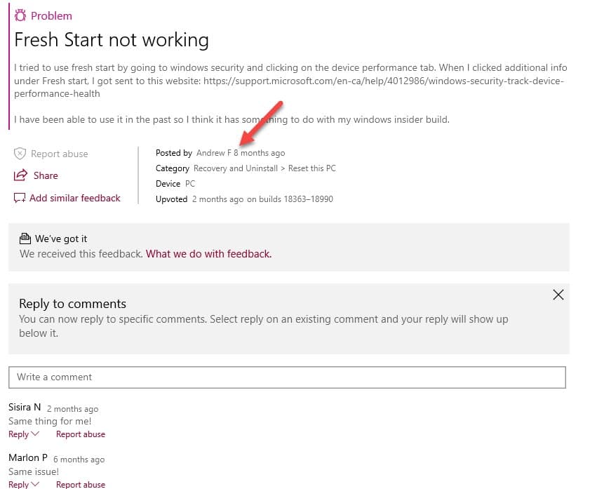 Fresh-Start-not-working-feedback