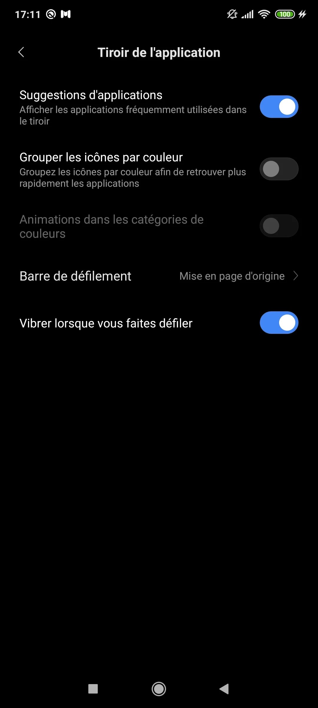 Options tiroir d'applications Xiaomi Poco F2 Pro