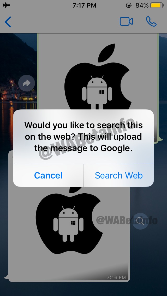 La recherche d'image sur le web depuis WhatsApp