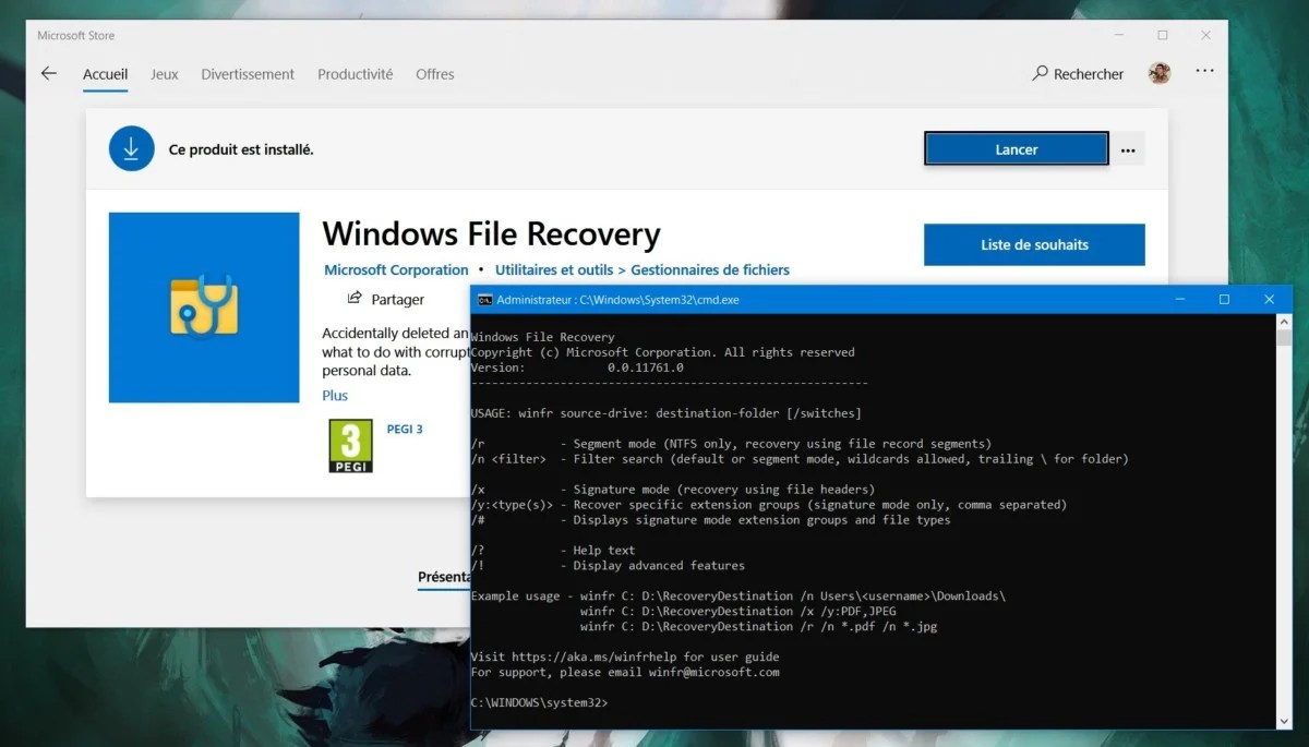 Windows File Recovery Windows 10 outil