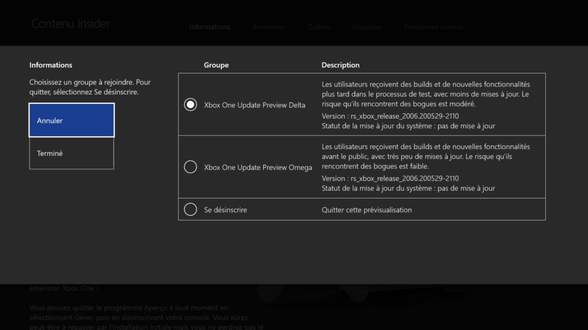 Xbox One programme niveaux exemple