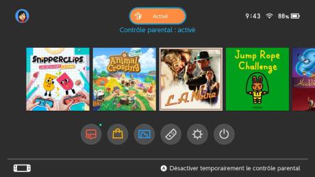Nintendo Switch contrôle parental menu