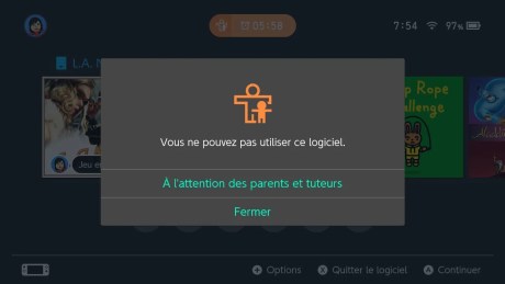 Nintendo Switch contrôle parental restriction