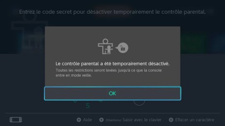 Nintendo Switch contrôle parental déverrouillage