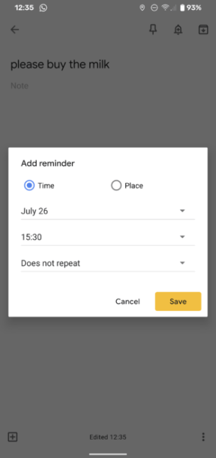 Rappel programmé sur Google Keep