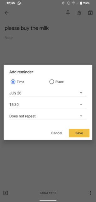 Rappel programmé sur Google Keep