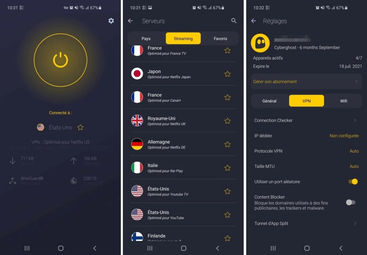 cyberghost vpn android interface serveur