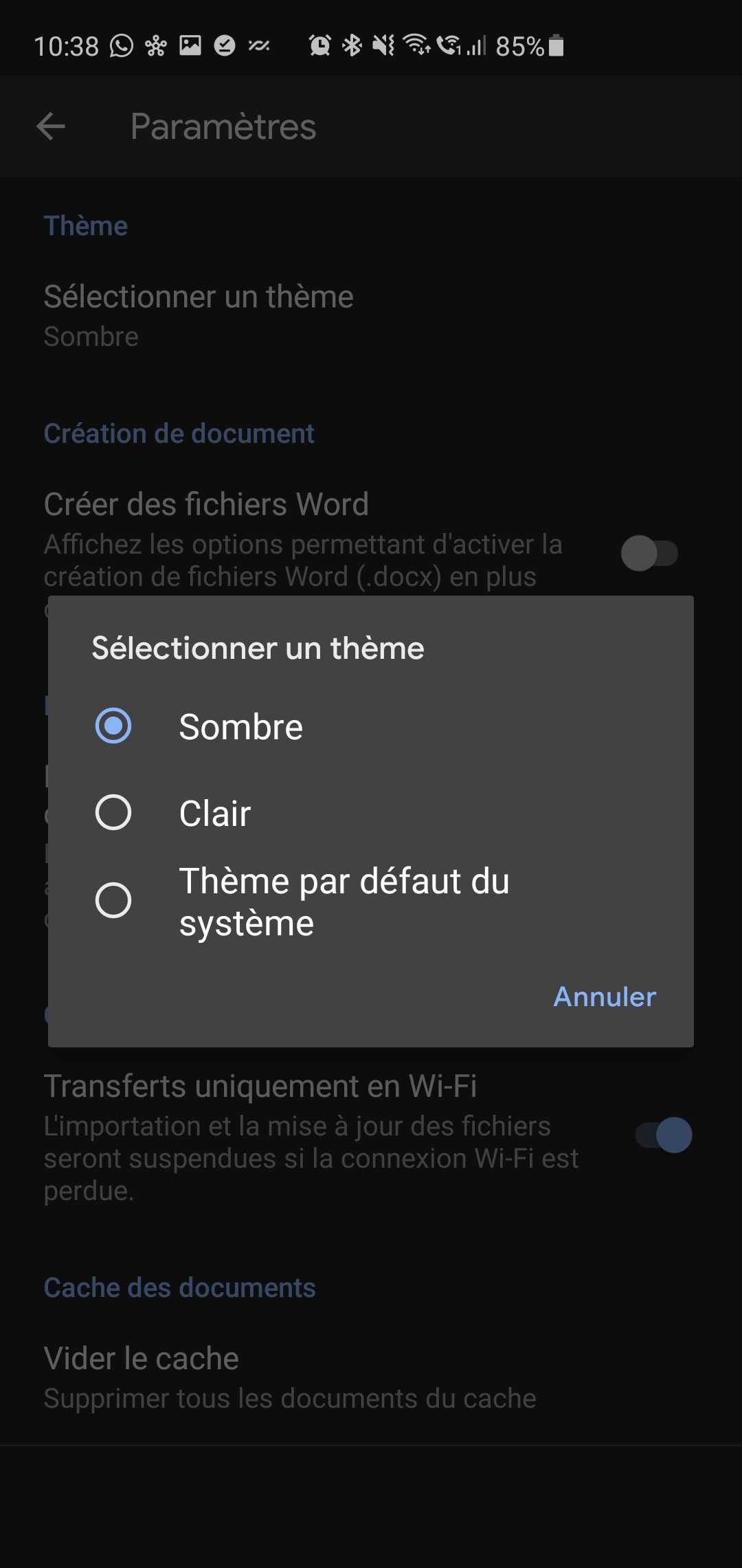 Activation du mode sombre sur Google Docs