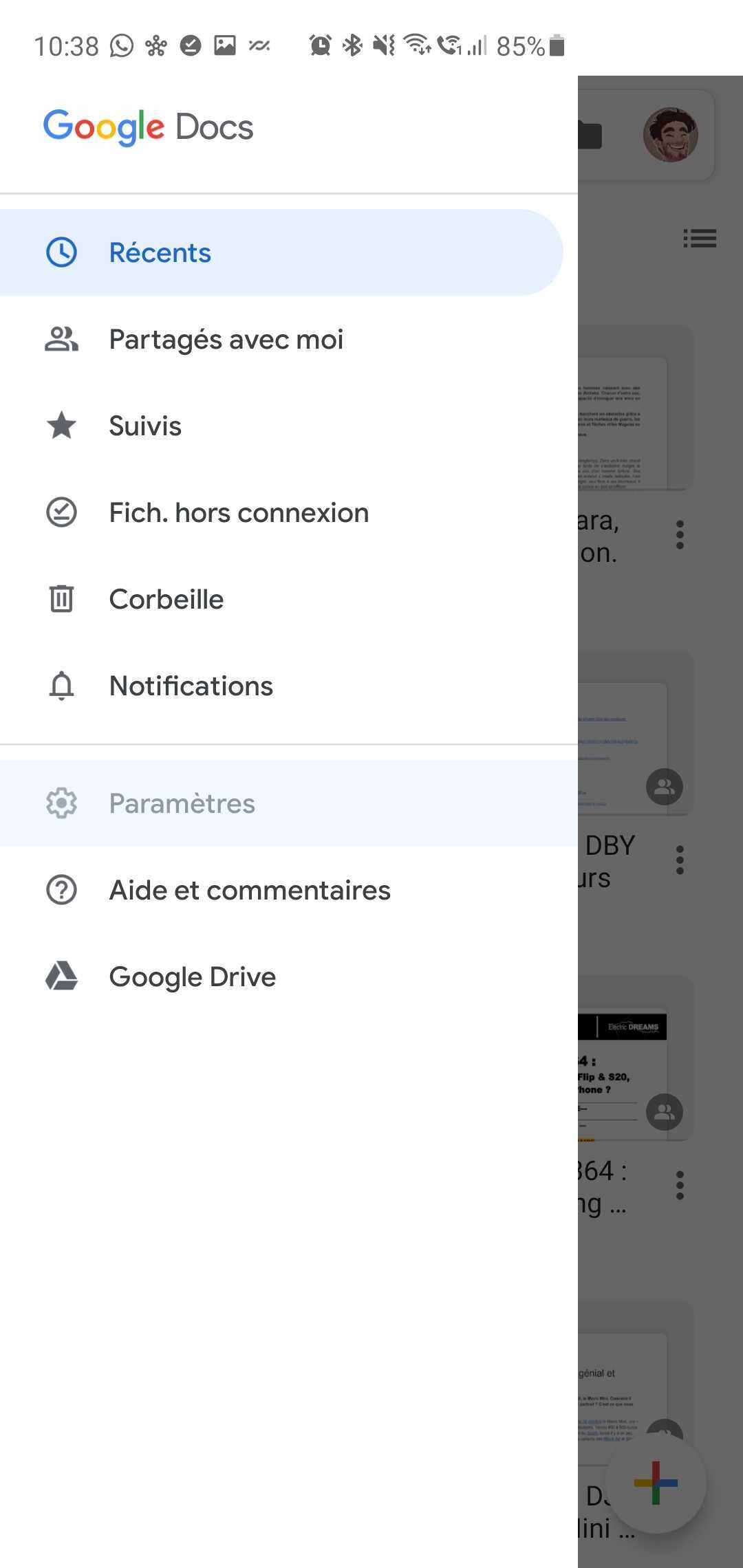 Panneau latéral Google Docs