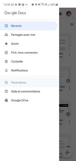 Panneau latéral Google Docs