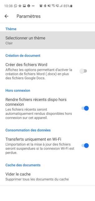 Paramètres de Google Docs