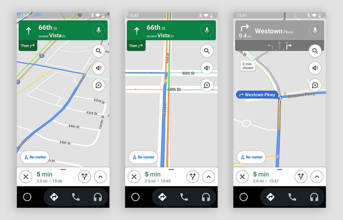 L'affichage Navigation de Google Maps affiche également les deux tricolores