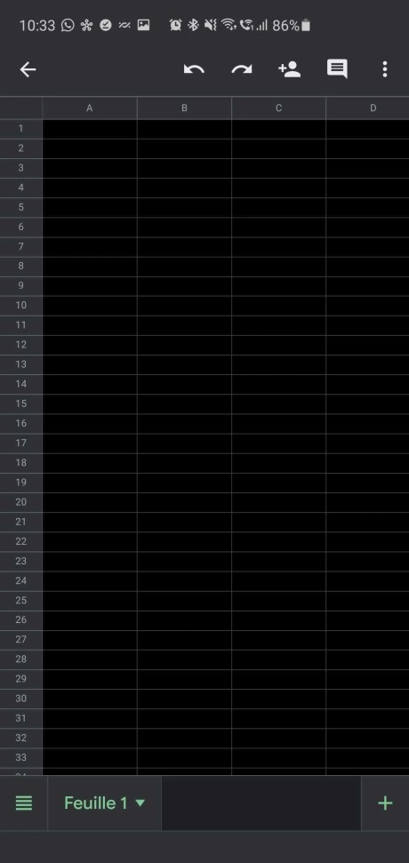 Feuille de calcul Google Sheets assombrie