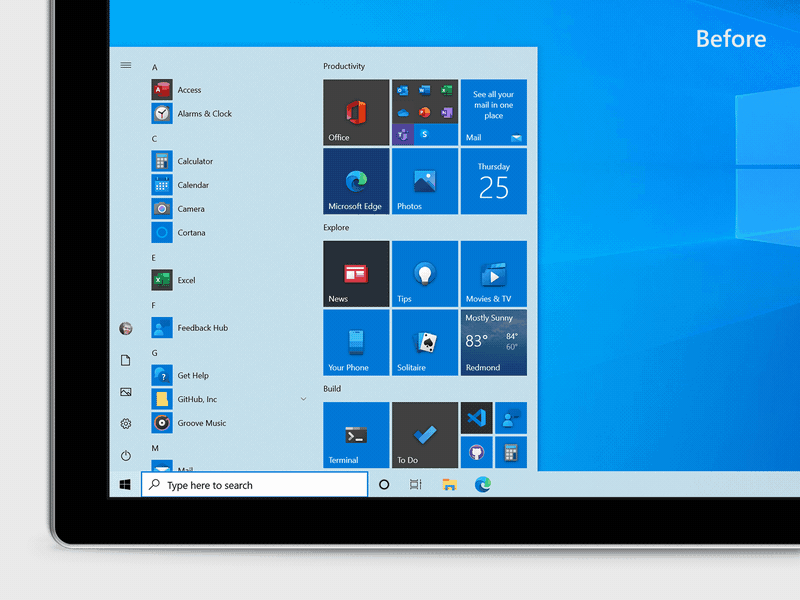Windows 10 menu démarrer avant après