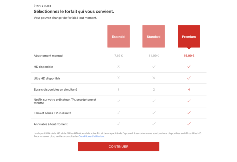 Conditions d'abonnement Netflix sans offre d'essai