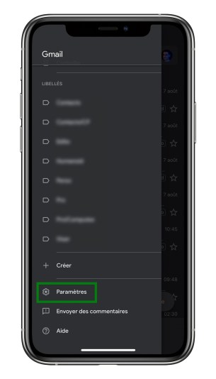 Les paramètres se trouvent dans le menu de Gmail // Source : Frandroid