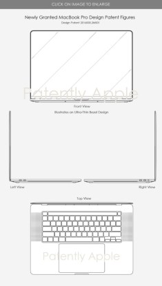 Un brevet de conception obtenu par Apple pour des bords fins sur un MacBook Pro // Source : Patently Apple