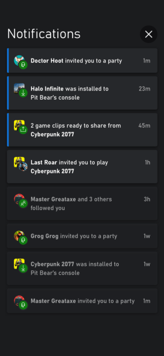 Les notifications sur la future appli mobile Xbox