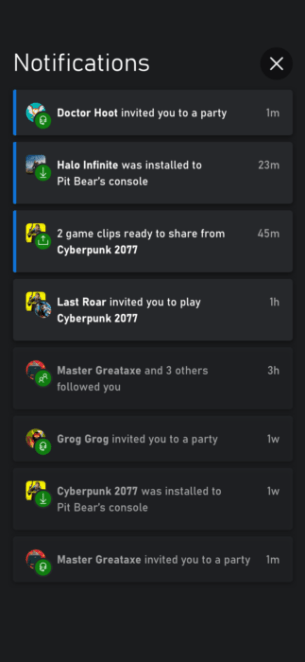 Les notifications sur la future appli mobile Xbox