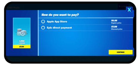 Paiement Fortnite sur iOS