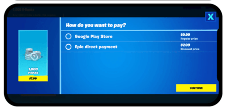 Paiement Fortnite sur Android
