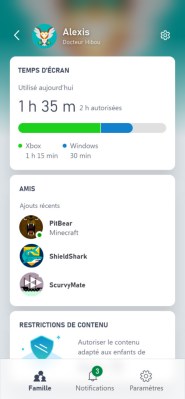 La page du profil de l'enfant sur Xbox Family Settings
