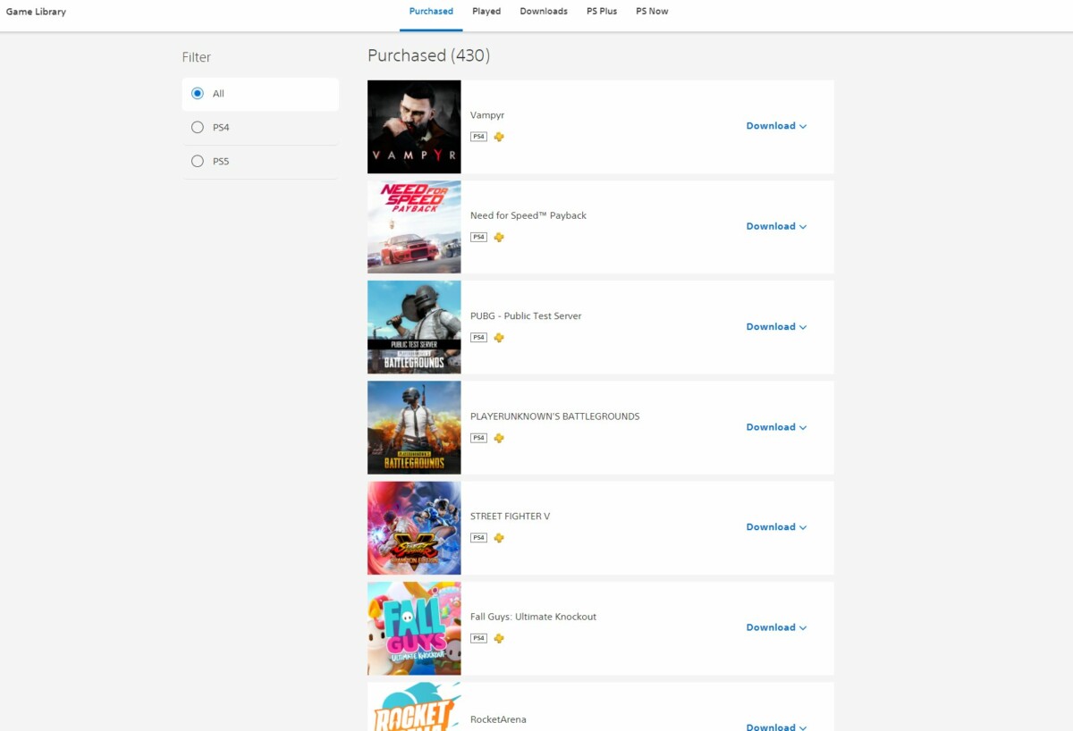PS5 game library